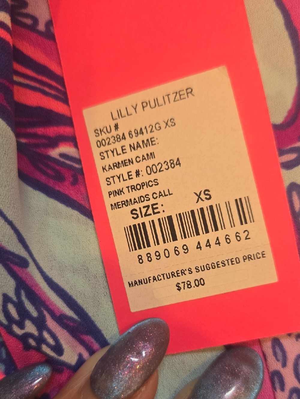 New Lilly Pulitzer Lileeze Karmen Cami Pink Tropics Mermaids Call Tank - Picture 4 of 12